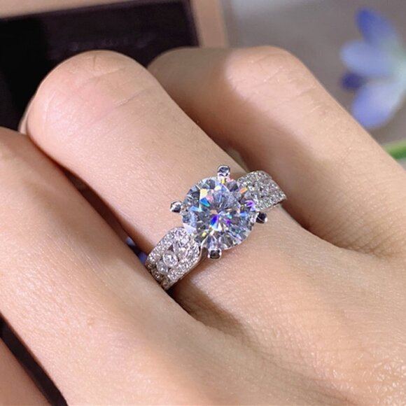 💍"Engagement Anillos Round Zircon Silver Plated Wedding  UNVN12053 - Picture 3 of 7